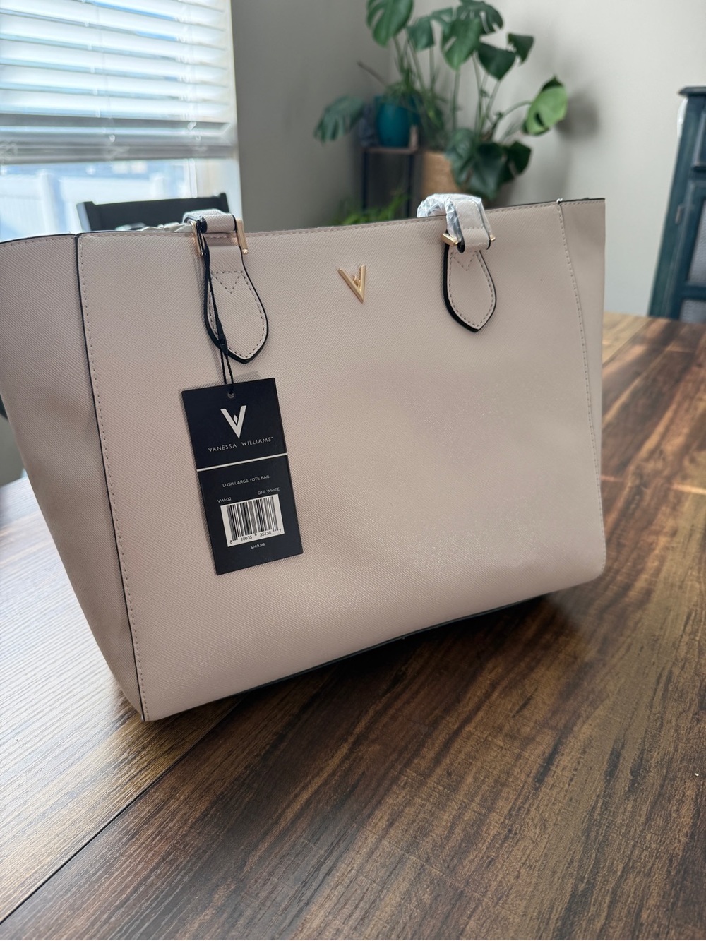 Vanessa Williams Light Beige Saffiano Shoulder Tote